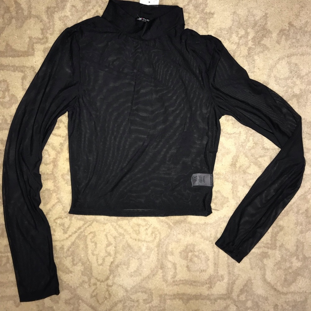 Sheer Fitted Black Long Sleeve Crop Top